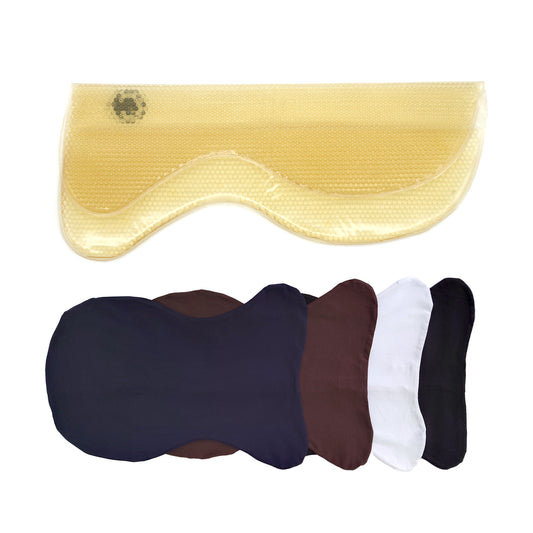 A selection of VIP saddle covers in various colors displayed both individually and in combination with a gold VIP original large saddle.