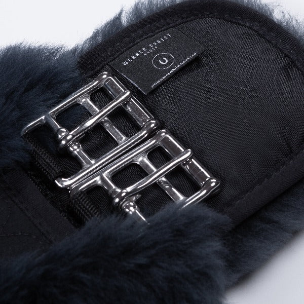 Sheepskin Dressage girth - Contoured - Black/charcoal